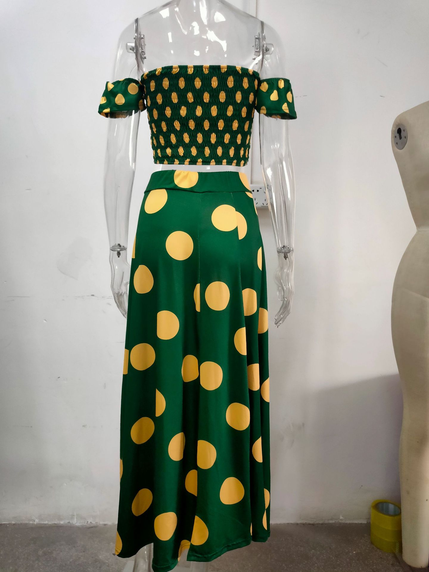 2022 European And American Summer Slim-Fit French Bohemian Print Mid-Length Vintage Strapless Dress Set For Women_ecoleips.com
