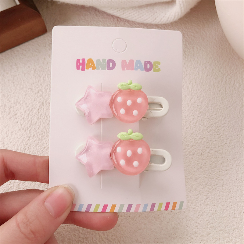 Hermoso rosa mel melocotón de fresa estrella clips de cabello de la frente de la niña cejas clips laterales dulces clips de cabello tocado