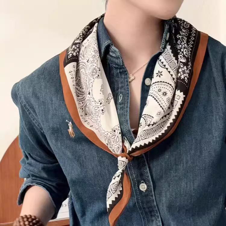 100% Mulberry Silk Maillard Cashew Silk Crepe De Chine Scarf - Spring/Summer/Autumn/Winter High-End Fashion Scarf For Women - Thumbnail 4