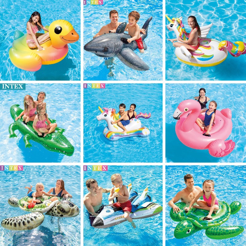 intex儿童水池上动物充气浮排儿童戏水坐骑泳池玩具成人漂浮躺椅