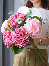粉色手感保湿仿生绣球花花束客厅餐桌花摆花花瓶摆件假花