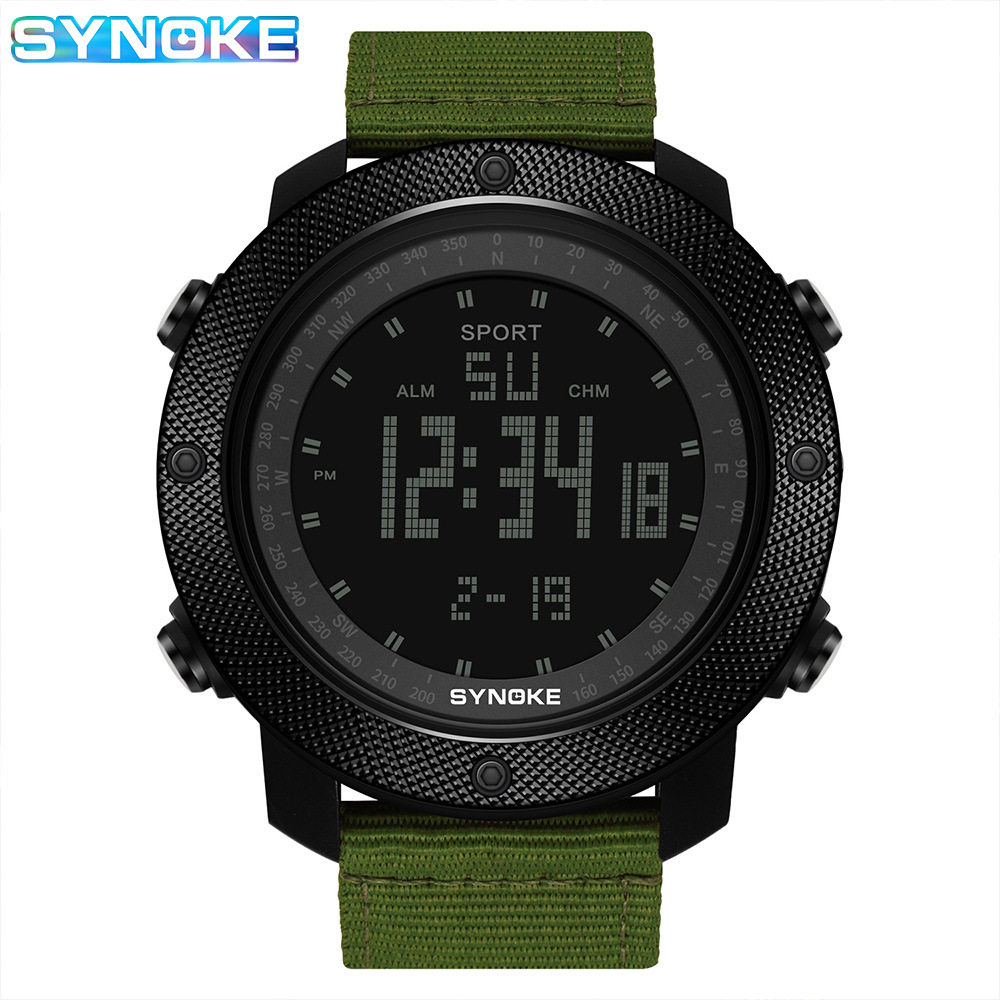 SYNOKE hombres deportes reloj electrónico correa de nylon multifuncional impermeable luminoso pantalla grande al aire libre montañismo moda Deportes