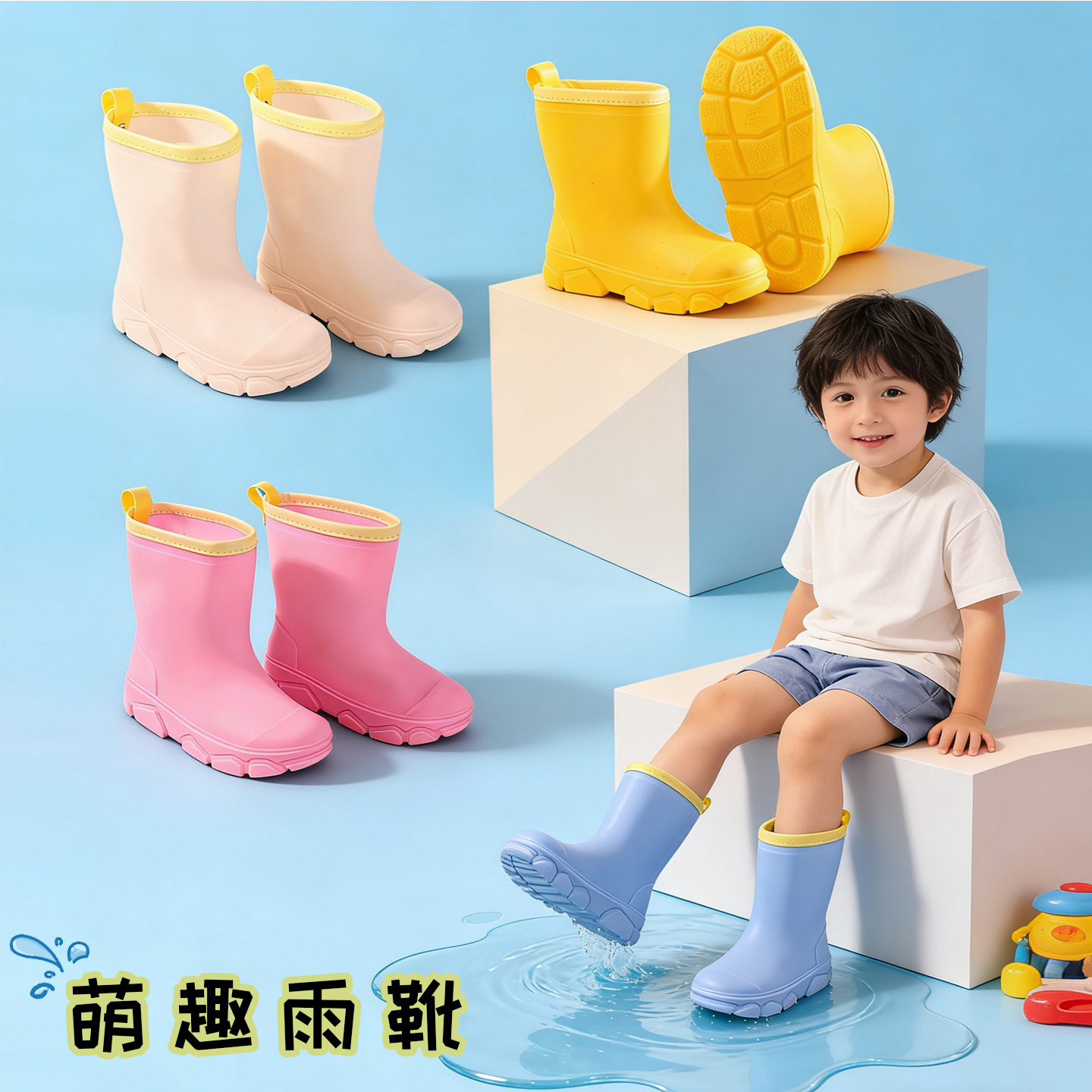 Children's Rain Boots for Boys and Girls, Elementary School Students, Non-Slip, Waterproof, Fleece-Lined, Warm Rubber Shoes, Short Boots for Older Kids on Rainy Days