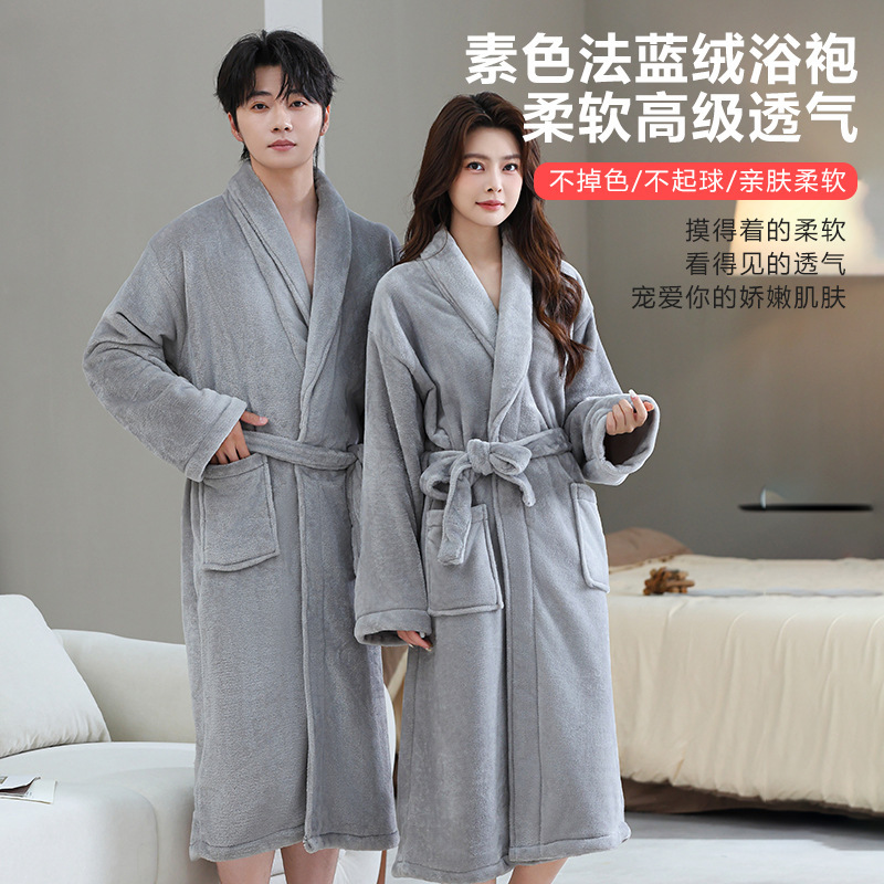 Factory Direct Sales Flannel Bathrobe Couple's Autumn and Winter Coral Fleece Sleepwear Men's and Women's Home Wear Mid-Length Thickened Plus Size Factory Direct Sales Flannel Bathrobe Couple's Autumn and Winter Coral Fleece Sleepwear Men's and Women's Home Wear Mid-Length Thickened Plus Size