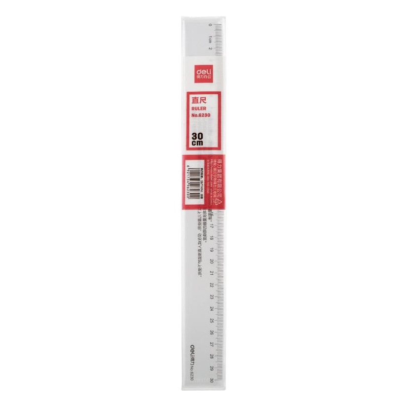 Deli 6230 gobernante 30cm cinta de plástico transparente regla de papelería regla de oficina de plástico