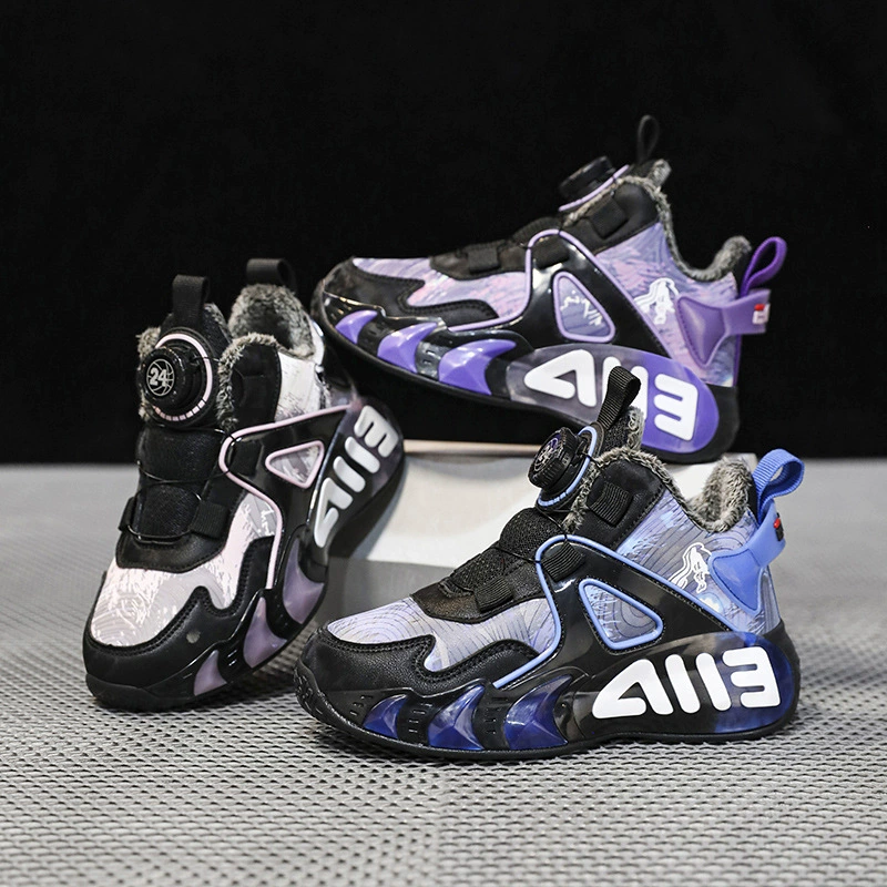 Мужские кожаные детские взрывные модели для учащихся начальной и средней школы бегают тенденции для девочек спортивная обувь хлопковая обувь осенняя и зимняя бархатная баскетбольная обувь