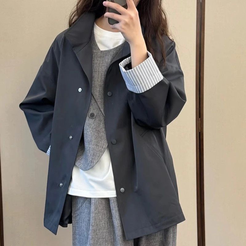 欧货跨境通勤风衣外套女春秋款新款中长款小个子感超好看韩系休闲|undefined