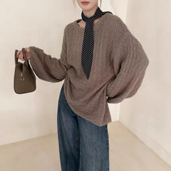 2025早秋冬新款慵懒风松弛感圆领宽松舒适休闲百搭毛衣外穿针织衫