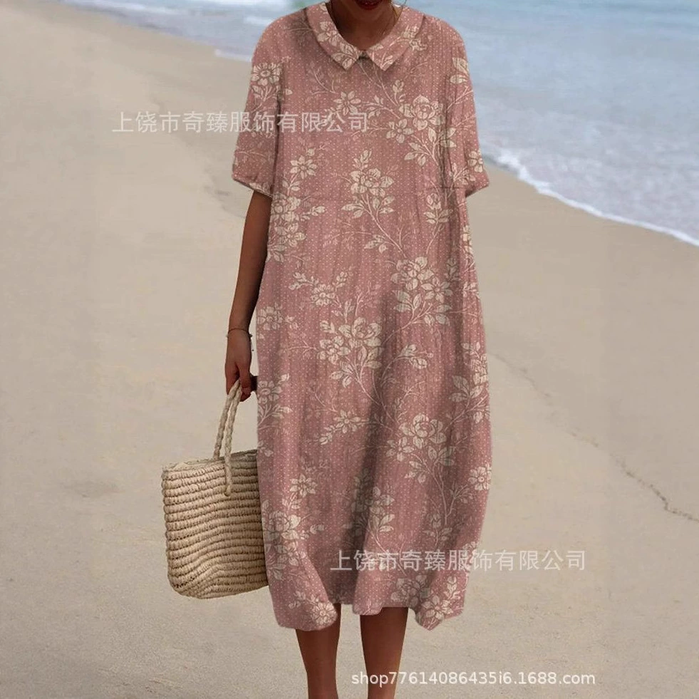 Внешняя торговля, трансграничная весна-лето 2022, новая женская одежда Amazon, свободная повседневная длинная юбка с воротником-рубашкой в стиле ретро