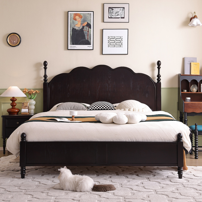 Cama de madera maciza francesa cama de lujo ligera 1m5 retro americana cama doble de gama alta 1m8 cama de estilo medieval