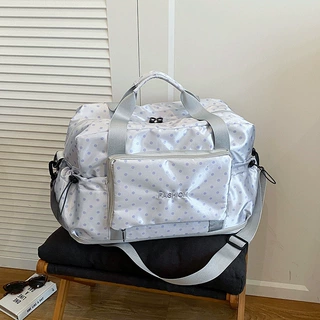 波点手提旅行包大容量布健身包短途出差单肩行李包轻便多隔层收纳