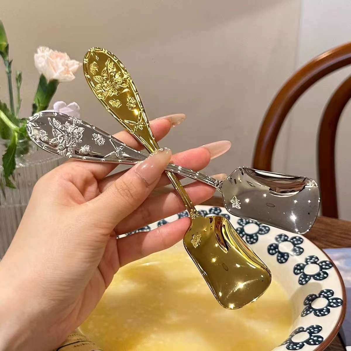 Stainless Steel With A Luxurious Butterfly Design, Gold-carved Ins-style Dessert Cake Spoon, Stirring Spoon_voghion.com