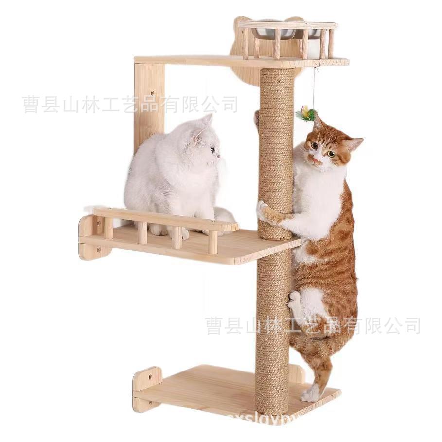 나무 고양이 등반 랙 걸이 벽 점프 플랫폼 리넨 로프 단단한 나무 고양이 스크래치 열 고양이 장난감 액세서리 고양이 등반 랙