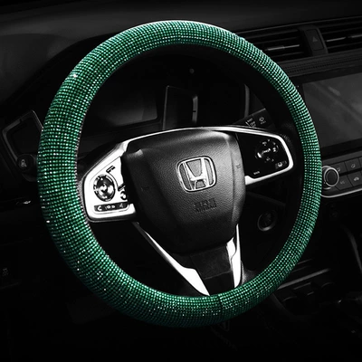 with Inner Ring, Full Rhinestone | Steering wheel cover - green-diamond-38cm