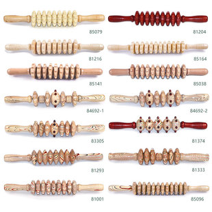 Wooden abdominal back Roller massage stick for home use curved wood grain nine-wheel nail five-wheel stall wholesale