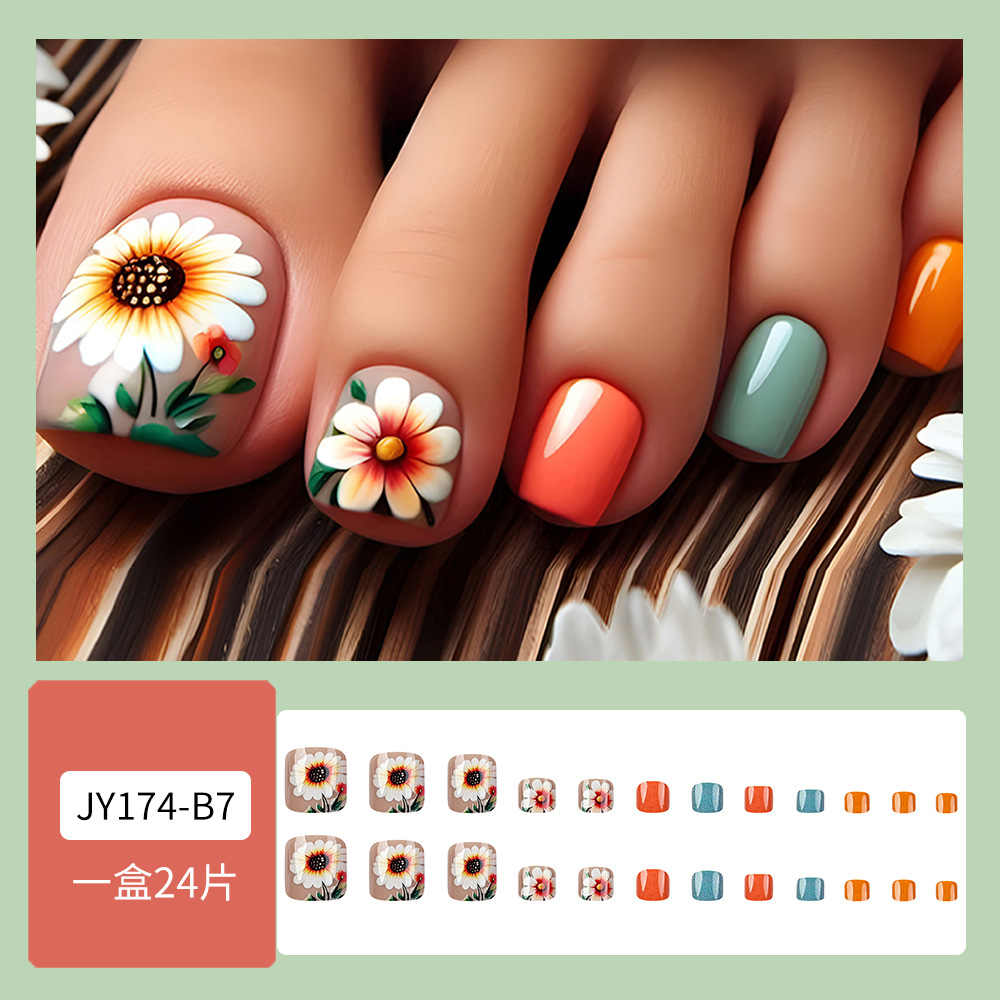 Papas de uñas de uñas de girasol simples Chicas calientes Parche de uñas rojo y azul Terminado al por mayor en Europa y América