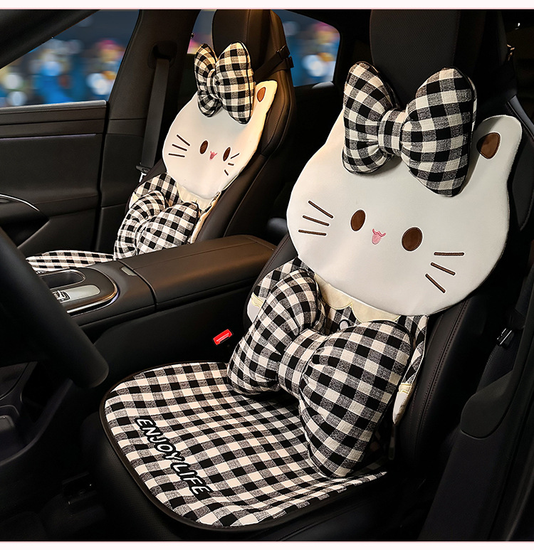 Bowknot Car Headrest Neck Pillow, All-Season Universal Car Seat Cushion, Lumbar Pillow, Stylish Goddess Car Pillow