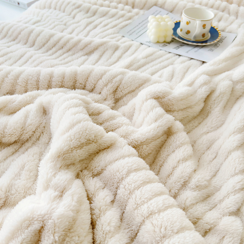 Home & Garden Neue einfache Jacquard-Decke aus bequemem Baumwollsamt mit warmem Schalenrand, Freizeitdecke, multifunktionale, einfarbige Decke_voghion.com