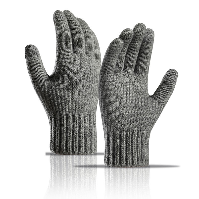 跨境专供冬季保暖手套羊驼绒针织加绒加厚 触屏男士手套