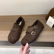 复古绒面小皮鞋乐福单鞋女鞋子2025新款秋冬季加绒毛毛鞋保暖棉鞋