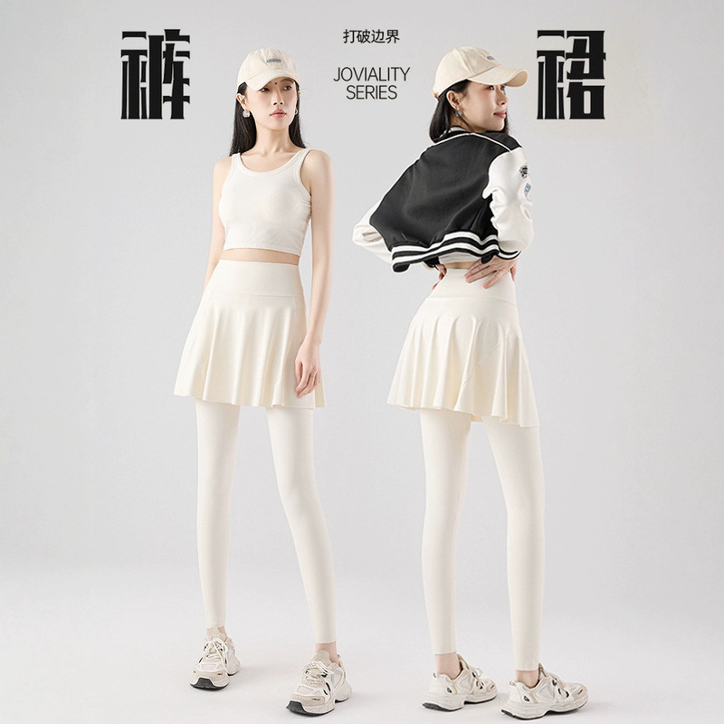 Fake Two-piece High Waist Hip-lifting Sports Skirt Women's Spring Autumn and Summer Naked Pleated Fitness Skirt Anti-walking Abdominal Tight Yoga Skirt