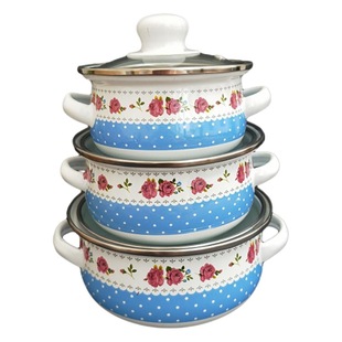 Thickened Enamel Binaural Three-piece Enamel Soup Pot Enamel Soup Pot with Lid Universal Enamel Pot for Induction Cooker Gas Stove