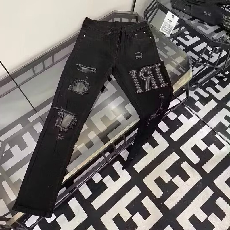 European and American High Street Fashion Brand New Style Patchwork Knee-Hole Distressed Jeans for Teenagers, Stretchy Slim-Fit Skinny Pants Trendy European and American High Street Fashion Brand New Style Patchwork Knee-Hole Distressed Jeans for Teenagers, Stretchy Slim-Fit Skinny Pants Trendy