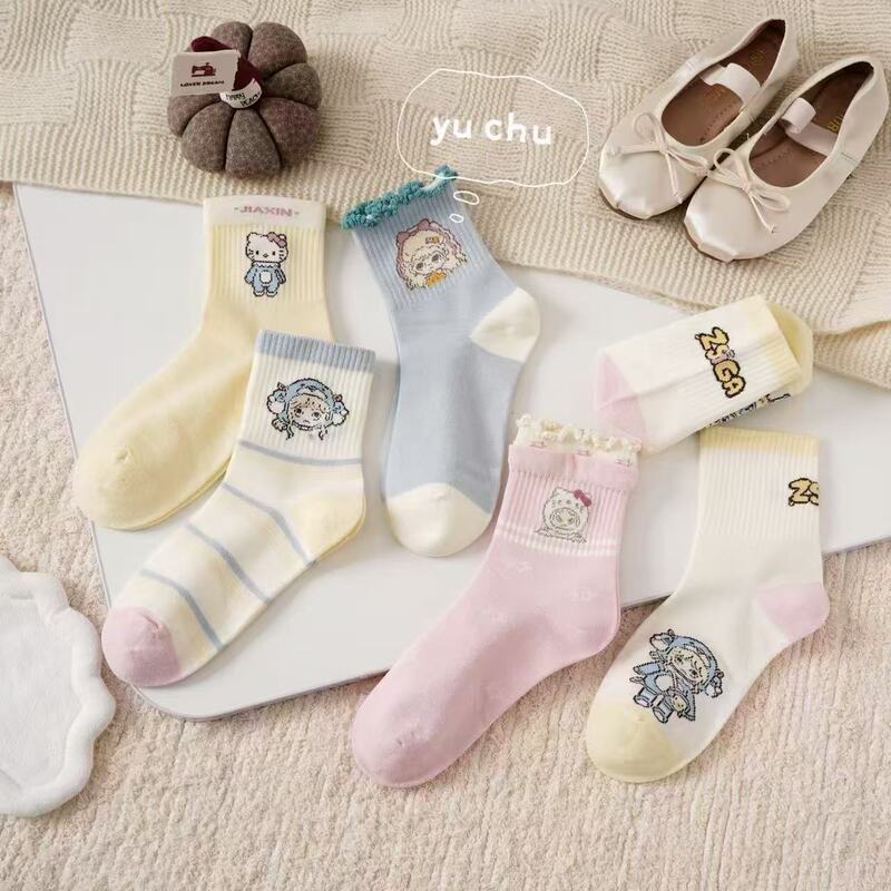 Yuchu all-in-one autumn and winter new children's mid-calf cartoon cotton socks, unisex kids' socks, student sports socks, Korean and Japanese style socks