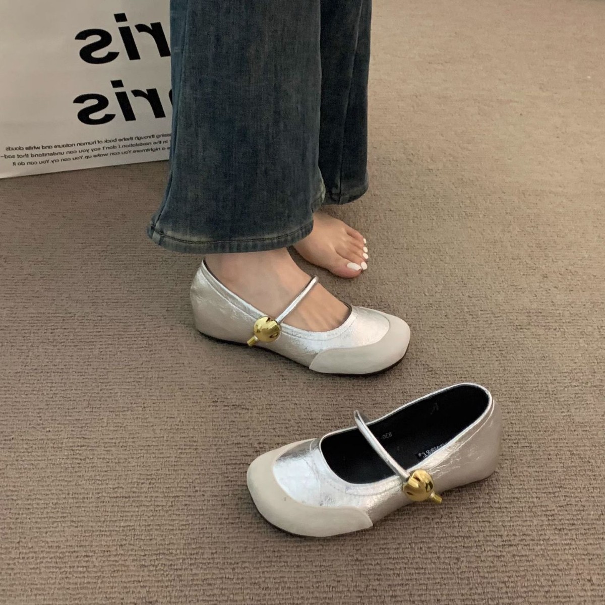 Inner Height Increase French Style Cute Silver Single 2025 Spring Summer Ballet Soft Leather Evening Grandma Mary Jane_vogvips.com