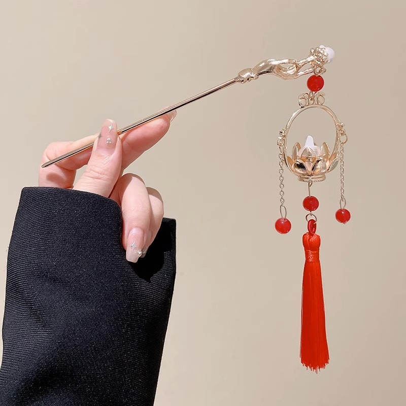 流苏花朵发簪女新中式高级感小众古风盘头发钗木簪子汉服旗袍发饰|undefined