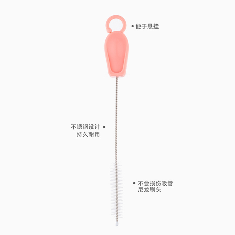 Set de limpieza de biberón Xierbao, incluye cepillo para pezón y pajilla, acero inoxidable, 2 piezas, para bebés.