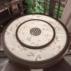 新中式茶几大圆桌桌布餐厅酒店餐桌带转盘桌垫防水防油免洗皮革垫
