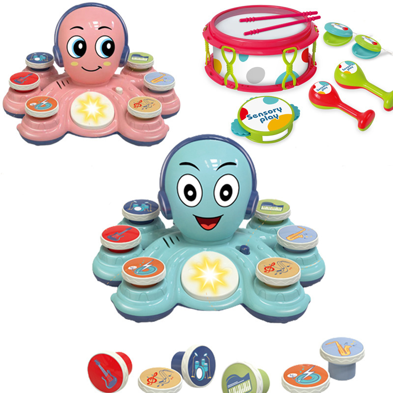 Cartoon Rock Octopus Musical Instrument Jazz Drum Early Education Music Octopus Soundboard Tambourine Maracas Percussion Instrument Set