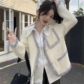韩系感小香风仿貂毛开衫外套女春秋季新款设计感小众洋气上衣