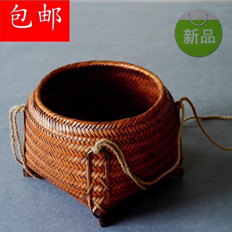 Ретро-корзина из бамбука с крышкой, корзина для риса на свадьбу, бытовая корзина для хранения в старинном стиле, большая корзина из бамбука, изящные плетеные изделия из бамбука