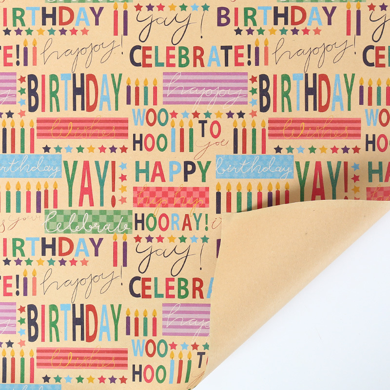 Transfronterizo nuevo feliz cumpleaños papel de embalaje de papel Kraft lindo libro de dibujos animados papel de regalo en stock al por mayor