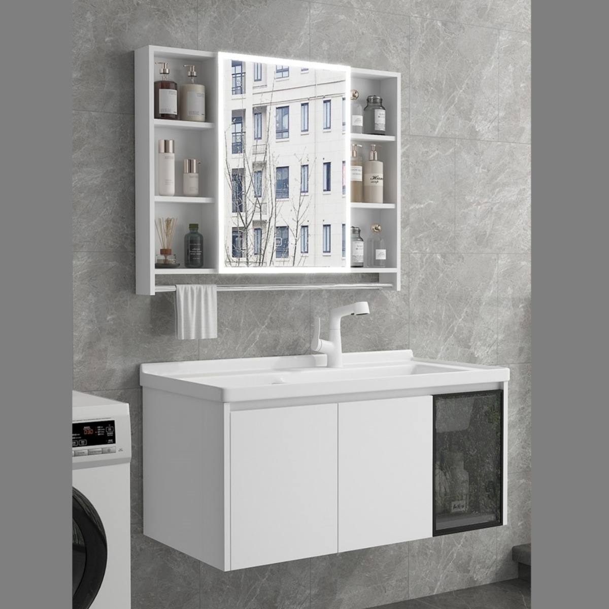 armario de baño de pan de abeja combinado lavabo todo en uno lavabo tipo pequeño lavabo colgante mini con lavabo de tabla de fricción