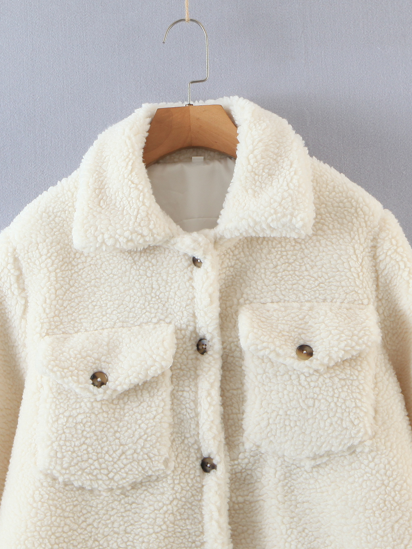 White Lapel Lamb Wool Coat NSXFL103723