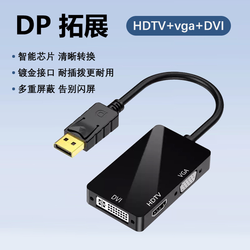 DP转HDTV/DVI/VGA三合一转换器显卡电脑接显示器投影仪电视dp线