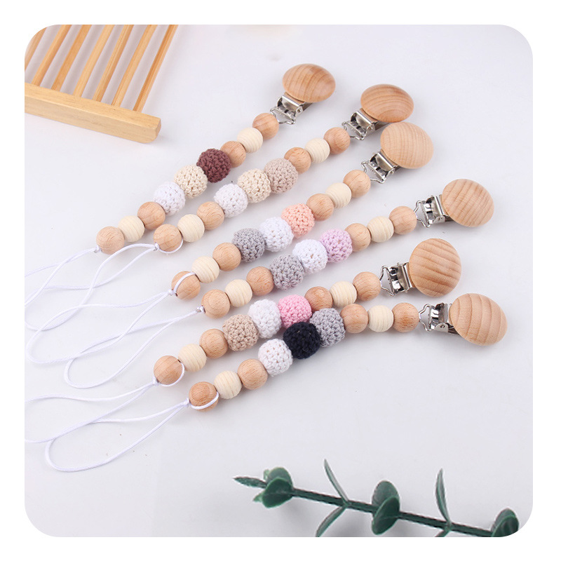 Productos para bebés y niños, clip de chupeta de madera de haya, cadena de chupeta de seguridad, cadena anti-caída, productos para bebés, madres y bebés, cadena DIY anti-caída