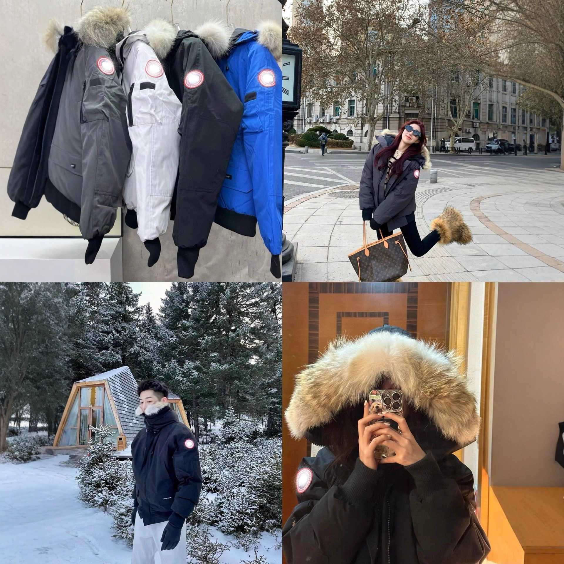 Ganso 01 chaqueta corta de piloto pareja de invierno hombre y mujer chaqueta de plumón abrigo cuello de pelo grueso moda cálida