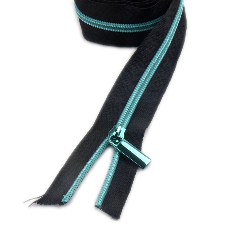 Factory Wholesale Black Nylon Blue-Green Zipper Fabric for Clothing, Bags, Pants, and Garment Closures