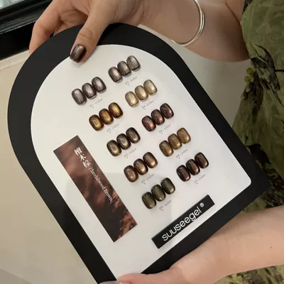 and Winter Nail Art Cat Eye – Dırnaq bəzəkləri - bunch-color-sandalwood-brown-cat-eye-10-colors-painted-color-plate