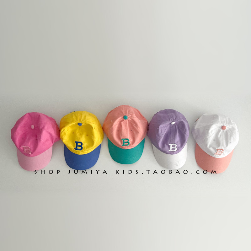 Spring and Autumn Baby Hat B Letter Boys Contrast Color Personalized Letter Casual Baseball Cap Women Adjustable Peaked Hat Trendy