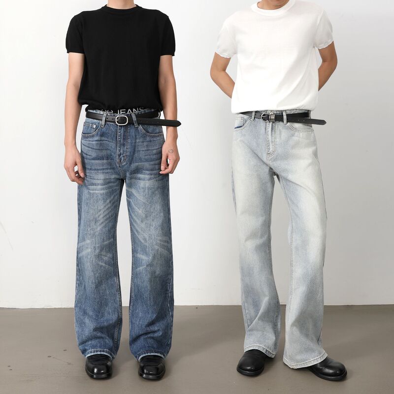 Nirben Denim | American Retro Flared Jeans for Men, Slim Fit, Simple Trendy Brand, Loose Casual Versatile Long Pants.