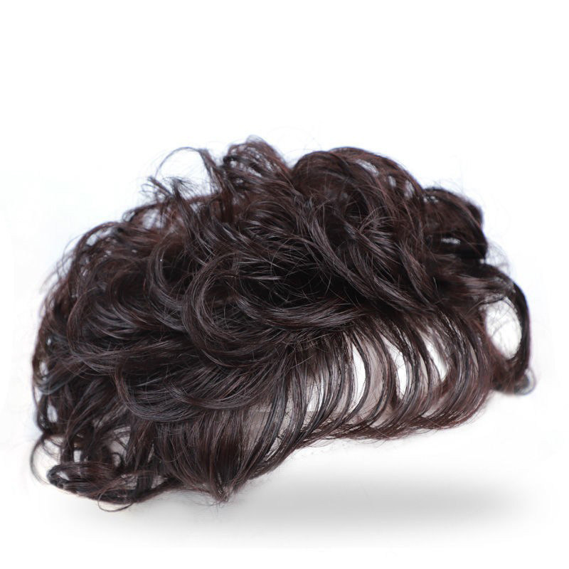 Middle-aged and elderly mother's seamless wig female headgear real person's hair silk covering white hair short curls reissue piece lifelike head