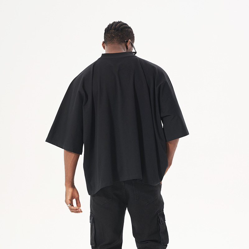 Camiseta de Verano para Hombre, Algodón Grueso de 300G, Marca de Moda, Corte Amplio, Estilo Europeo y Americano, Holgada, Talla Grande, Color Sólido, Media Manga