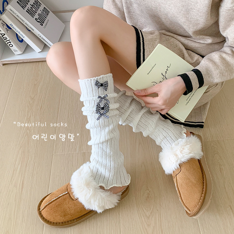 靴尚棉袜套女蝴蝶结洛丽塔堆堆袜芭蕾风秋冬美拉德针织保暖小腿袜|undefined