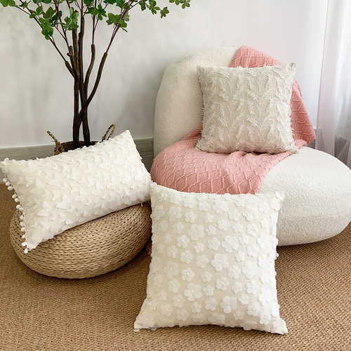 French light luxury three-dimensional lace embroidered pillow ins cotton and linen embossed butterfly feather girl heart sofa cushion