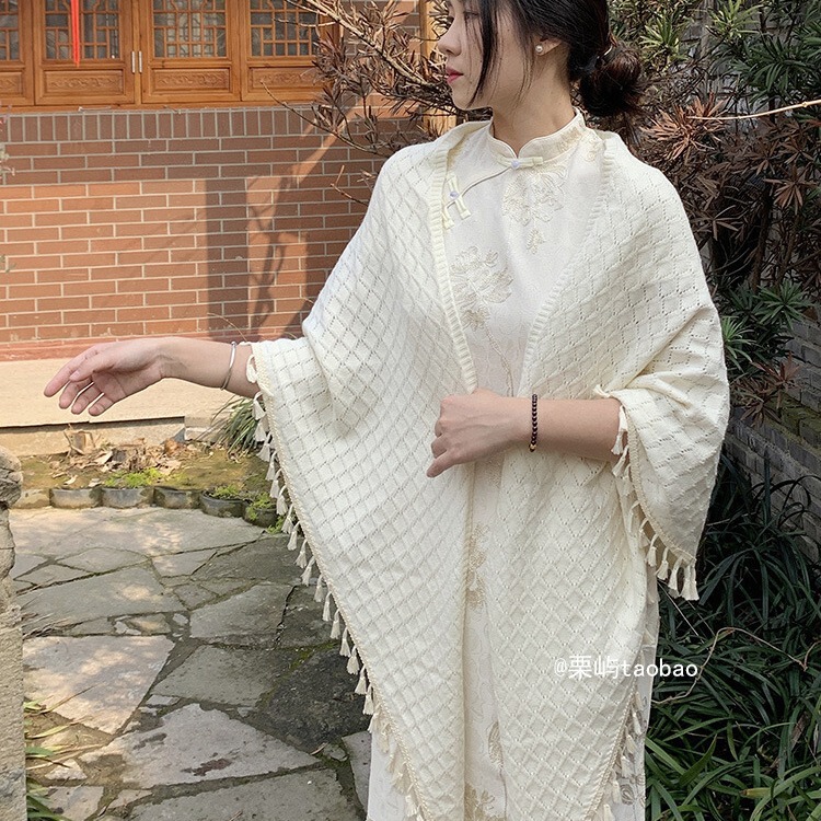 Thin Retro Cheongsam Shawl Women's Small Coat Outfit Wedding Wedding Dress Dinner Bridesmaid Spring and Autumn Triangle Cardigan